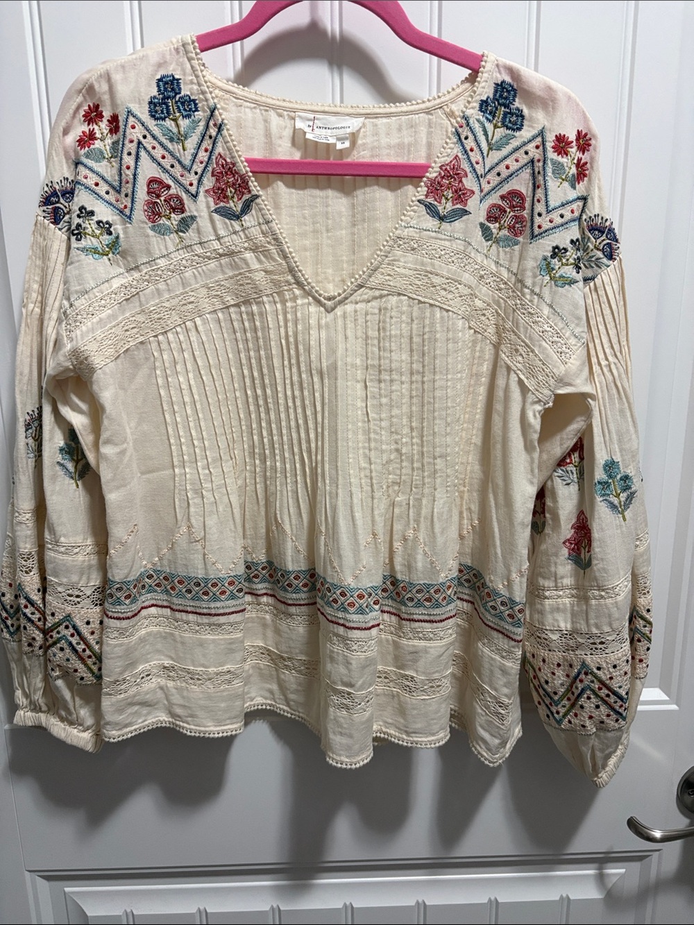 Anthropologie Embroidered Boho Cotton Blouse XS